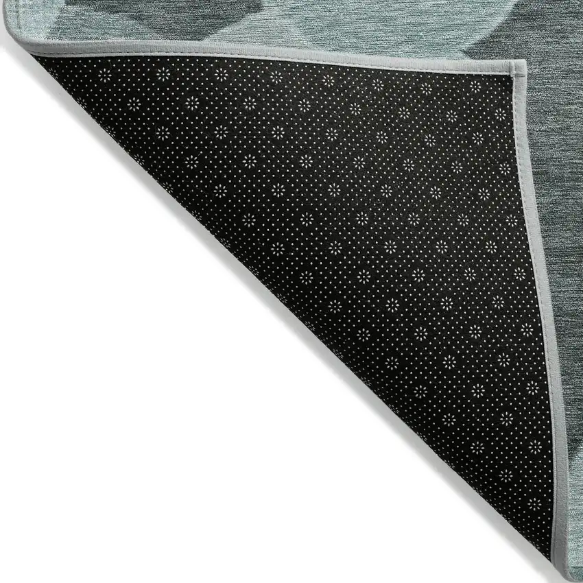 8' Teal Blue And Pale Aqua Round Geometric Washable Indoor Outdoor Area Rug Photo 7