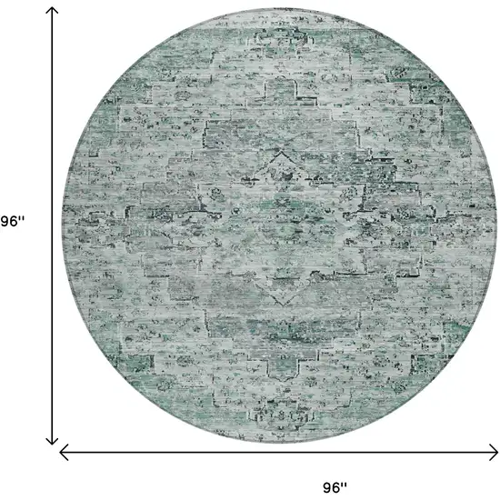 8' Teal Blue And Pale Aqua Round Medallion Washable Indoor Outdoor Area Rug Photo 8
