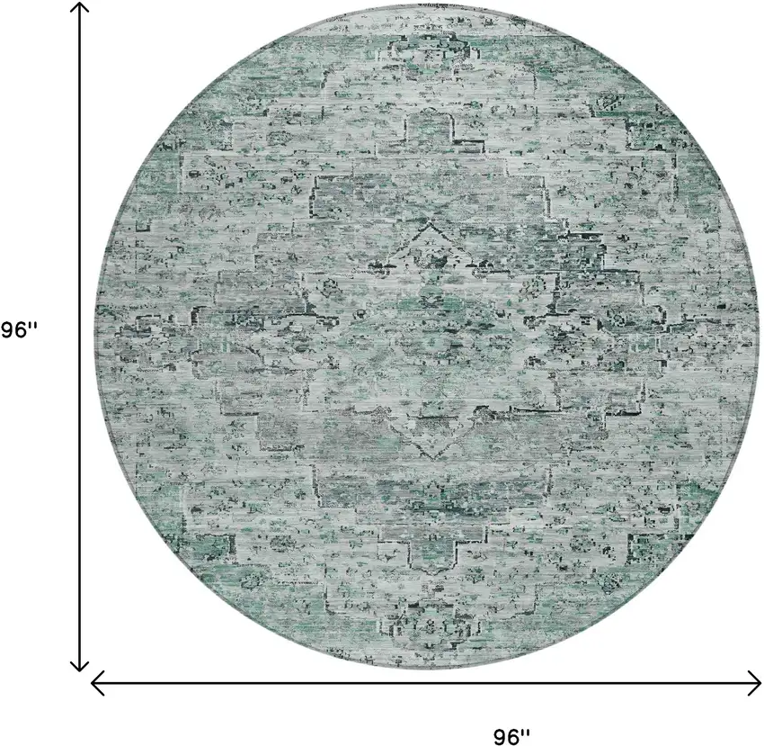 8' Teal Blue And Pale Aqua Round Medallion Washable Indoor Outdoor Area Rug Photo 8