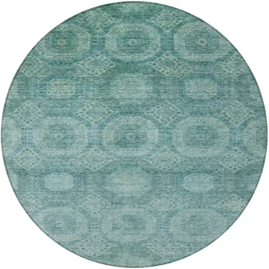 8' Teal Blue And Pale Aqua Round Medallion Washable Indoor Outdoor Area Rug Photo 4
