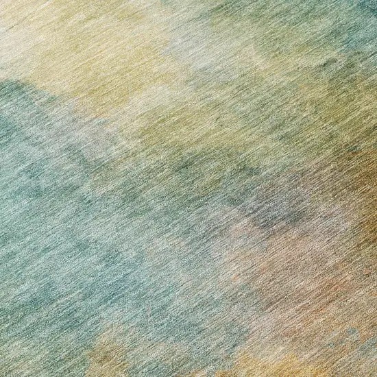 8' Teal Blue And Peach Round Abstract Washable Indoor Outdoor Area Rug Photo 5