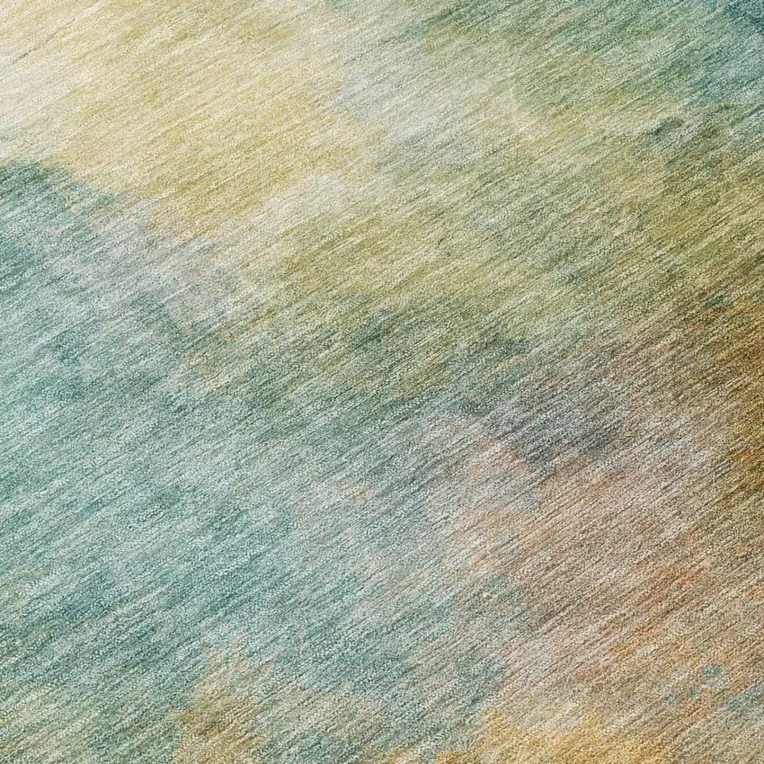 8' Teal Blue And Peach Round Abstract Washable Indoor Outdoor Area Rug Photo 5