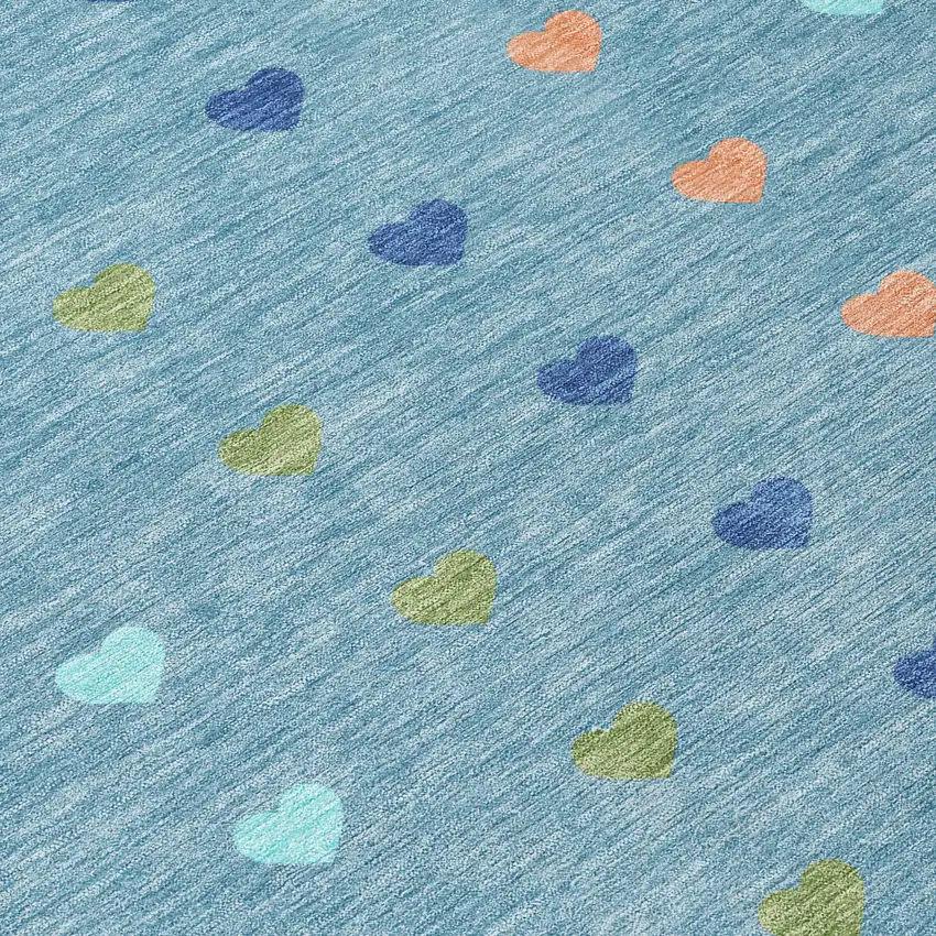 8' Teal Blue And Peach Round Geometric Washable Indoor Outdoor Area Rug Photo 7