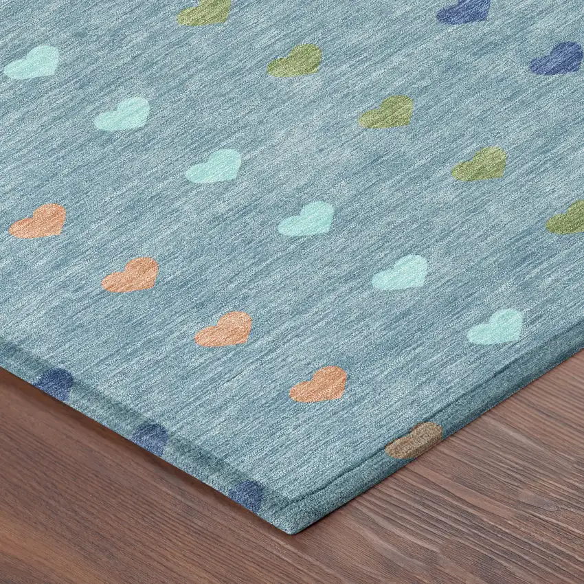 8' Teal Blue And Peach Round Geometric Washable Indoor Outdoor Area Rug Photo 6