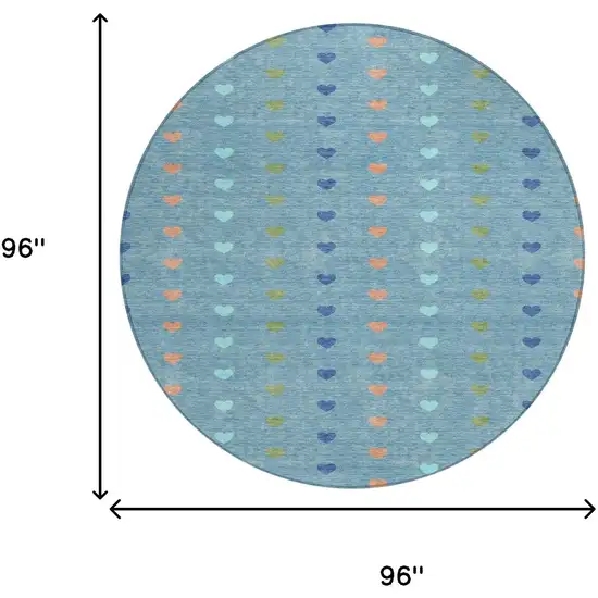 8' Teal Blue And Peach Round Geometric Washable Indoor Outdoor Area Rug Photo 8