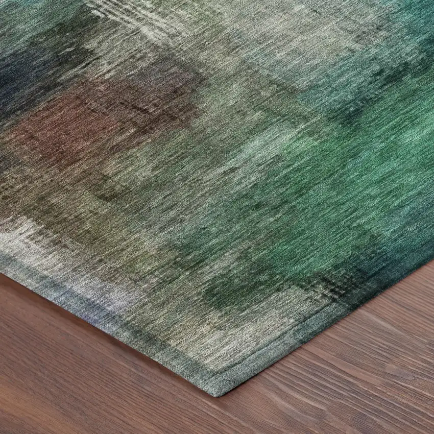 8' Teal Blue And Pewter Round Abstract Washable Indoor Outdoor Area Rug Photo 5