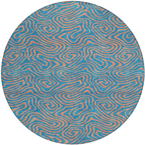 8' Teal Blue And Pink Round Abstract Washable Indoor Outdoor Area Rug Photo 2
