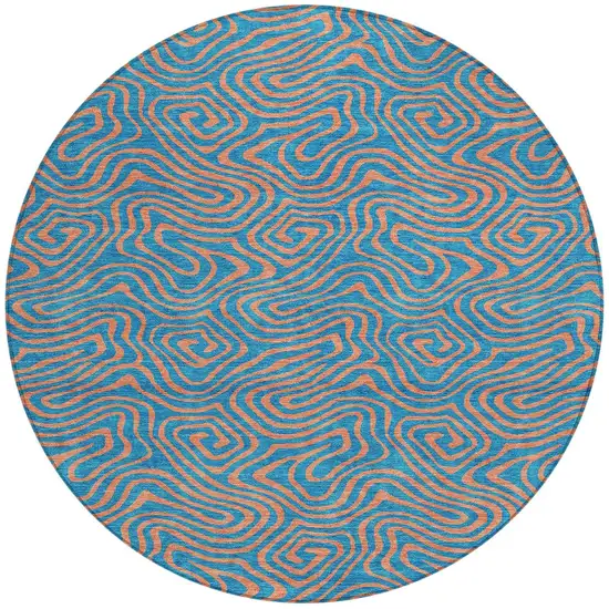 8' Teal Blue And Pink Round Abstract Washable Indoor Outdoor Area Rug Photo 5