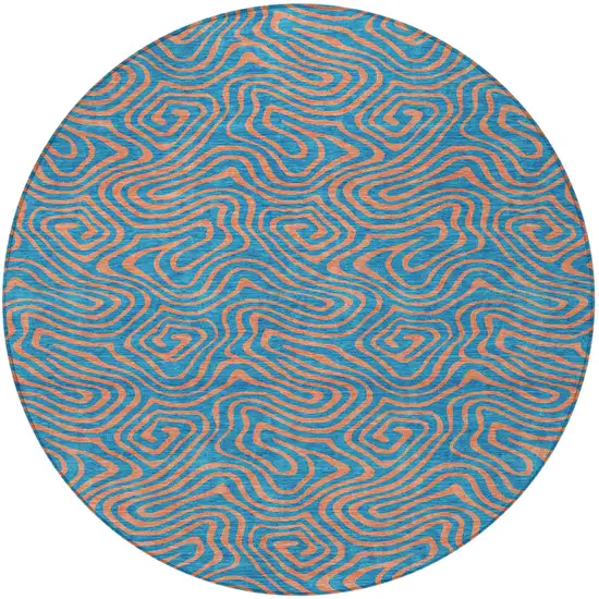 8' Teal Blue And Pink Round Abstract Washable Indoor Outdoor Area Rug Photo 6