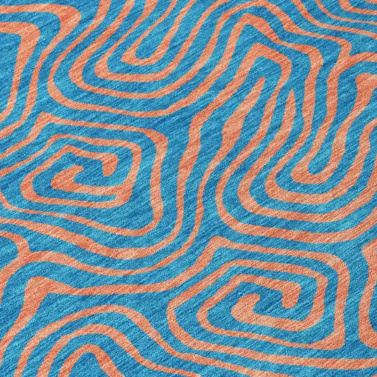 8' Teal Blue And Pink Round Abstract Washable Indoor Outdoor Area Rug Photo 4