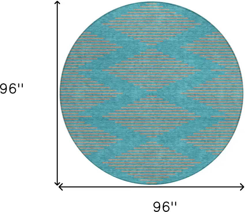 8' Teal Blue And Pink Round Geometric Washable Indoor Outdoor Area Rug Photo 3