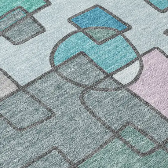 8' Teal Blue And Plum Round Geometric Washable Indoor Outdoor Area Rug Photo 7