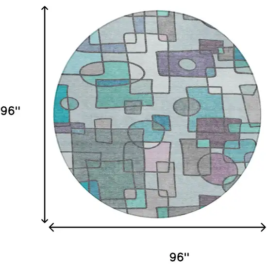 8' Teal Blue And Plum Round Geometric Washable Indoor Outdoor Area Rug Photo 8