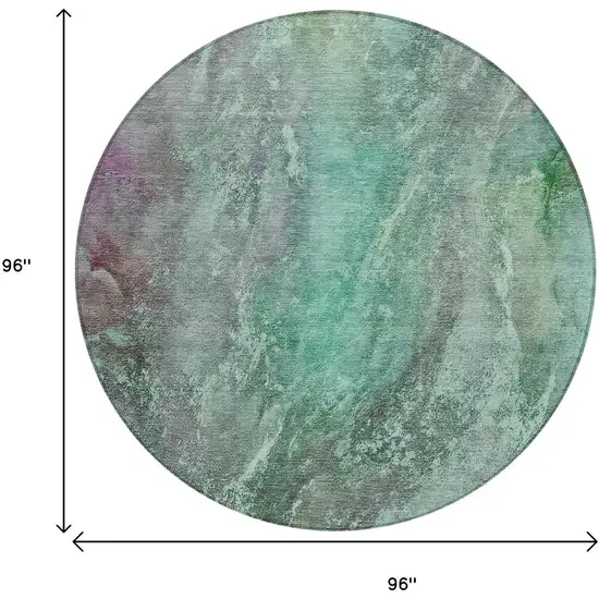 8' Teal Blue And Purple Round Abstract Washable Indoor Outdoor Area Rug Photo 3