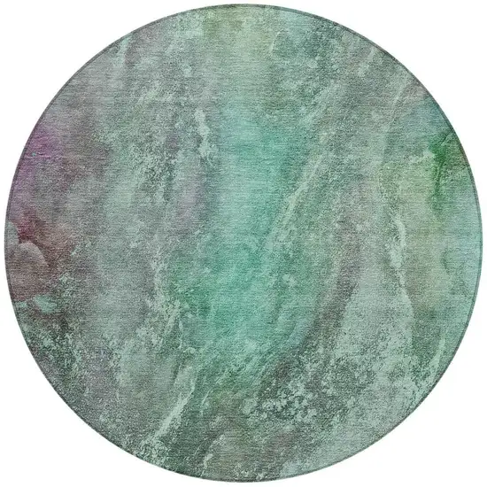 8' Teal Blue And Purple Round Abstract Washable Indoor Outdoor Area Rug Photo 4