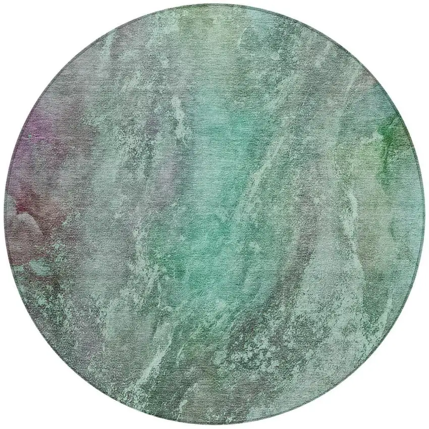 8' Teal Blue And Purple Round Abstract Washable Indoor Outdoor Area Rug Photo 4