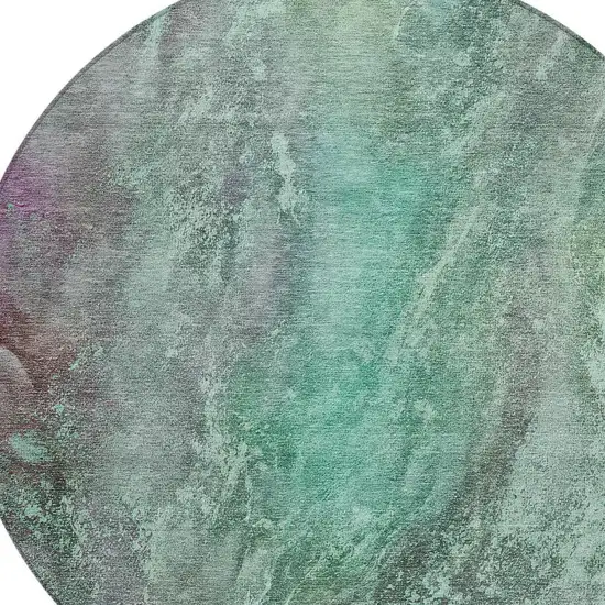 8' Teal Blue And Purple Round Abstract Washable Indoor Outdoor Area Rug Photo 7