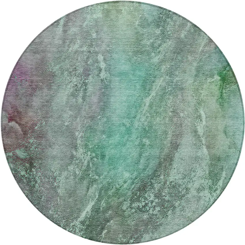 8' Teal Blue And Purple Round Abstract Washable Indoor Outdoor Area Rug Photo 2