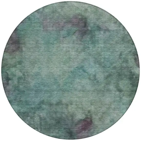 8' Teal Blue And Purple Round Abstract Washable Indoor Outdoor Area Rug Photo 4