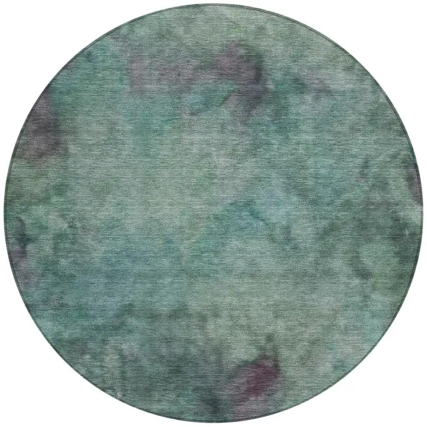8' Teal Blue And Purple Round Abstract Washable Indoor Outdoor Area Rug Photo 4