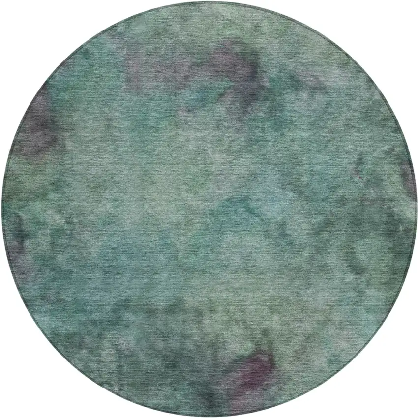 8' Teal Blue And Purple Round Abstract Washable Indoor Outdoor Area Rug Photo 2