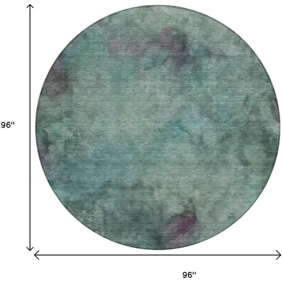 8' Teal Blue And Purple Round Abstract Washable Indoor Outdoor Area Rug Photo 3