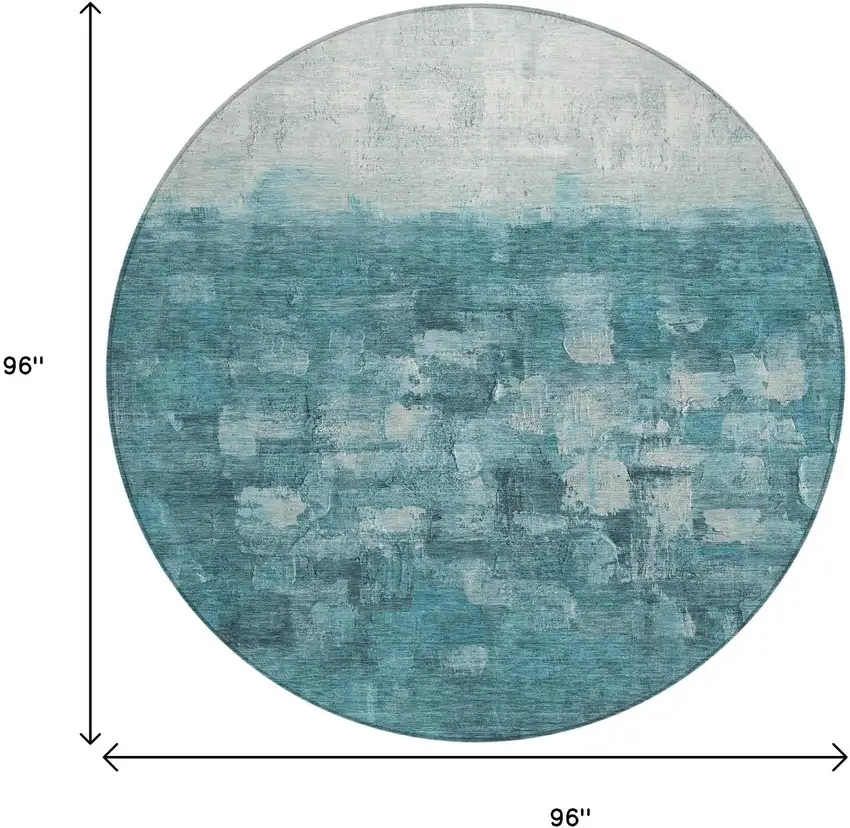 8' Teal Blue And Silver Round Abstract Washable Indoor Outdoor Area Rug Photo 3