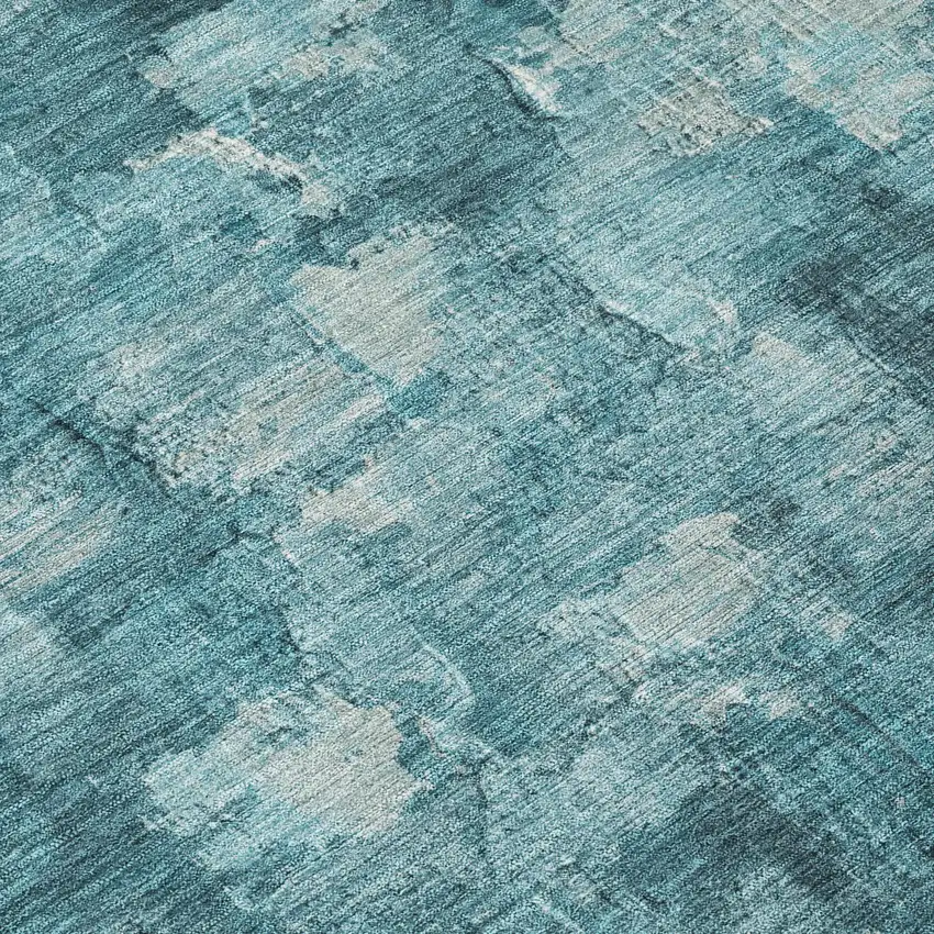 8' Teal Blue And Silver Round Abstract Washable Indoor Outdoor Area Rug Photo 7