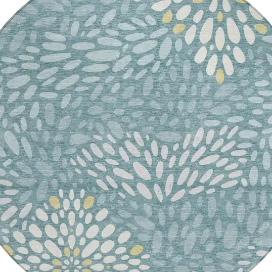 8' Teal Blue And Silver Round Abstract Washable Indoor Outdoor Area Rug Photo 2