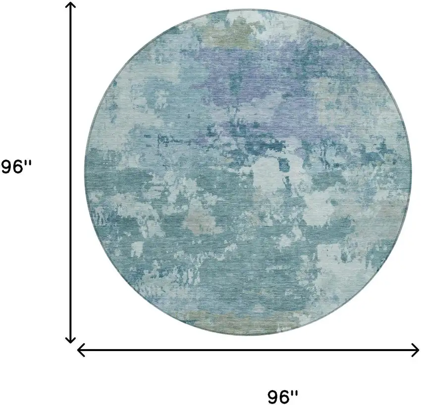 8' Teal Blue And Silver Round Abstract Washable Indoor Outdoor Area Rug Photo 5