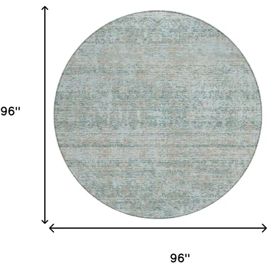 8' Teal Blue And Silver Round Abstract Washable Indoor Outdoor Area Rug Photo 6