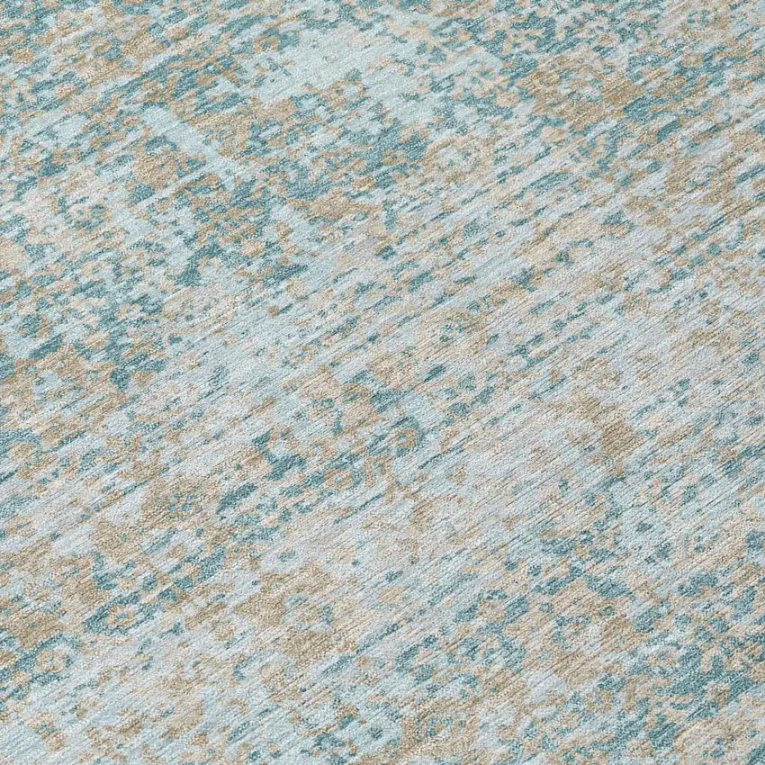 8' Teal Blue And Silver Round Abstract Washable Indoor Outdoor Area Rug Photo 5