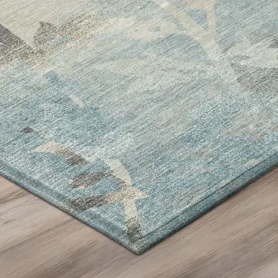 8' Teal Blue And Silver Round Botanical Leaves Washable Indoor Outdoor Area Rug Photo 4