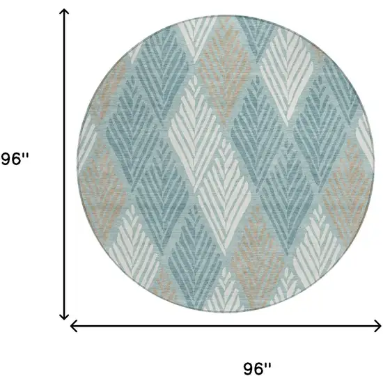 8' Teal Blue And Silver Round Geometric Washable Indoor Outdoor Area Rug Photo 5
