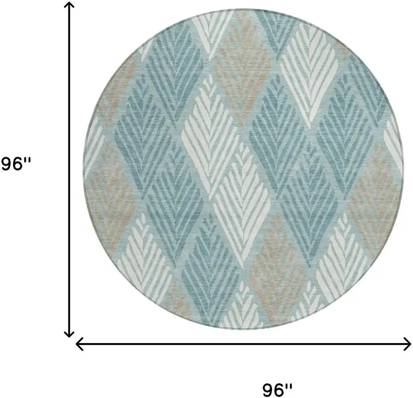 8' Teal Blue And Silver Round Geometric Washable Indoor Outdoor Area Rug Photo 5