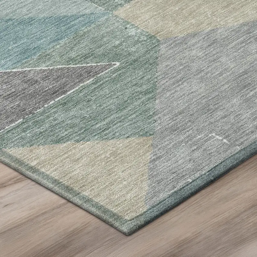 8' Teal Blue And Silver Round Geometric Washable Indoor Outdoor Area Rug Photo 4