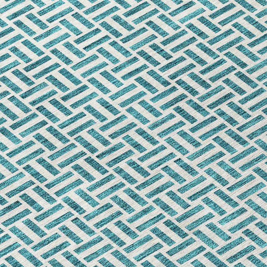 8' Teal Blue And Silver Round Geometric Washable Indoor Outdoor Area Rug Photo 8