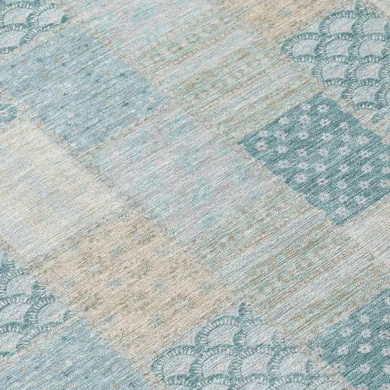 8' Teal Blue And Silver Round Patchwork Washable Indoor Outdoor Area Rug Photo 5