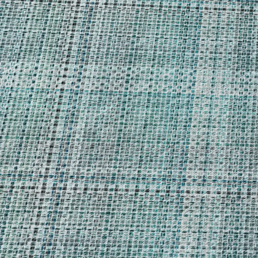 8' Teal Blue And Silver Round Plaid Washable Indoor Outdoor Area Rug Photo 5