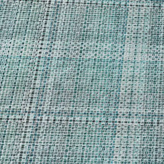 8' Teal Blue And Silver Round Plaid Washable Indoor Outdoor Area Rug Photo 5