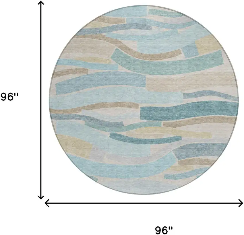 8' Teal Blue And Silver Round Striped Washable Indoor Outdoor Area Rug Photo 5