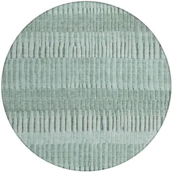 8' Teal Blue And Silver Round Striped Washable Indoor Outdoor Area Rug Photo 2
