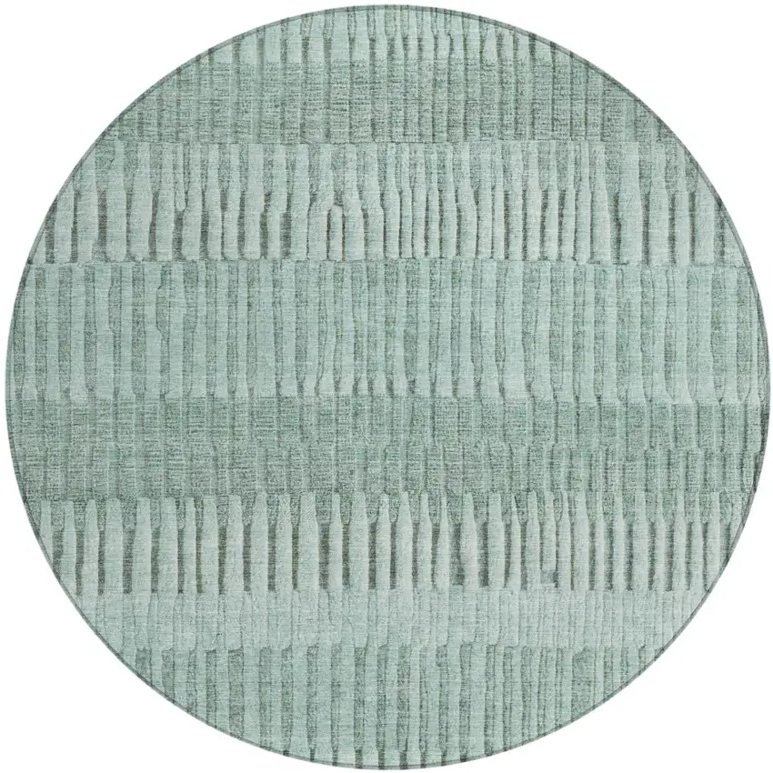 8' Teal Blue And Silver Round Striped Washable Indoor Outdoor Area Rug Photo 2