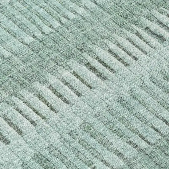 8' Teal Blue And Silver Round Striped Washable Indoor Outdoor Area Rug Photo 4