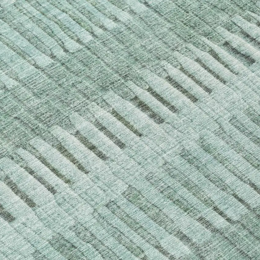 8' Teal Blue And Silver Round Striped Washable Indoor Outdoor Area Rug Photo 4