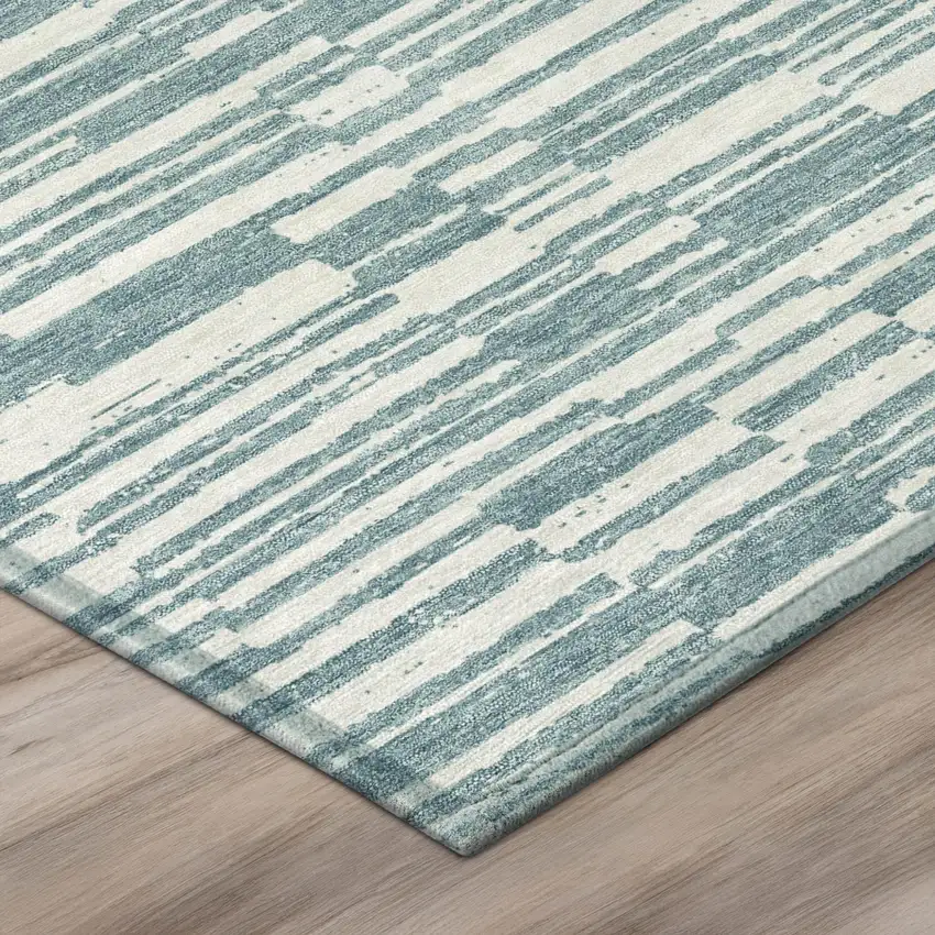 8' Teal Blue And Silver Round Striped Washable Indoor Outdoor Area Rug Photo 4