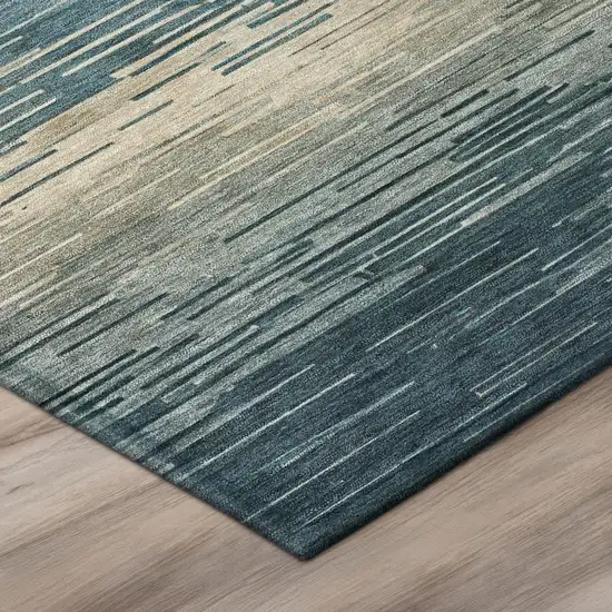 8' Teal Blue And Silver Round Striped Washable Indoor Outdoor Area Rug Photo 4