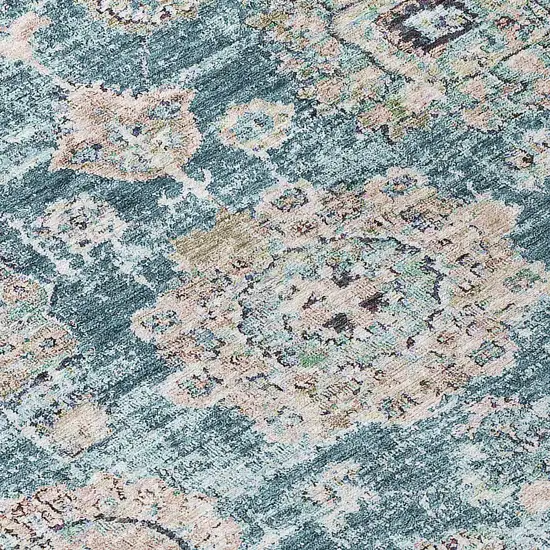 8' Teal Blue And Sky Blue Round Floral Washable Indoor Outdoor Area Rug Photo 9