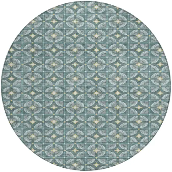 8' Teal Blue And Sky Blue Round Geometric Washable Indoor Outdoor Area Rug Photo 2