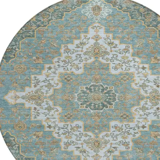 8' Teal Blue And Sky Blue Round Medallion Washable Indoor Outdoor Area Rug Photo 3
